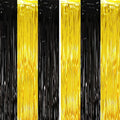 2 Pack Black and Gold Tinsel Foil Fringe Curtains, Metallic Tinsel Party by Voircoloria