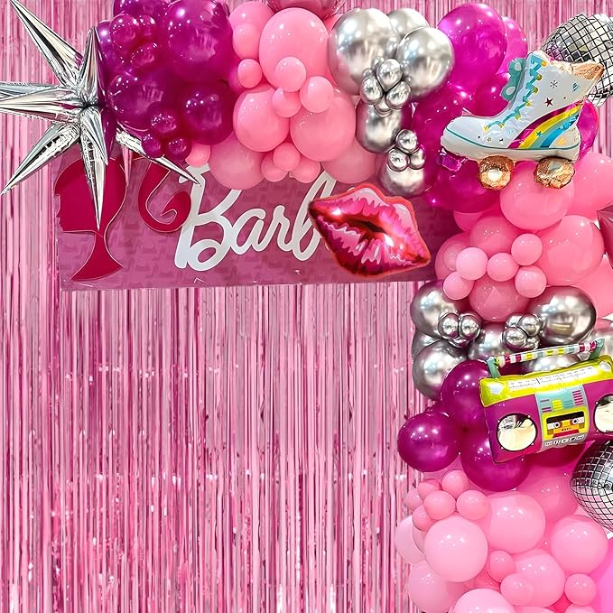 Pink Streamers - Thicken 4 Pack 3.2 x 8.2 FT - Pink Tinsel Foil Fringe Curtains - Image 4