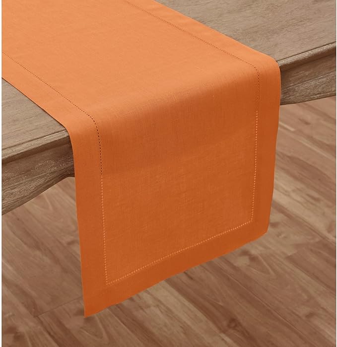 Solino Home Linen Pumpkin Hemstitch Table Runner 48 Inches - Image 2