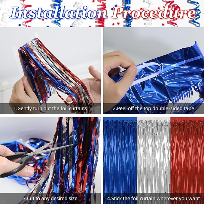 4 Pack 4th of July Party Supplies, 3.28 Ft x 6.56 Ft 4th of July Tinsel Backdrop - Image 3