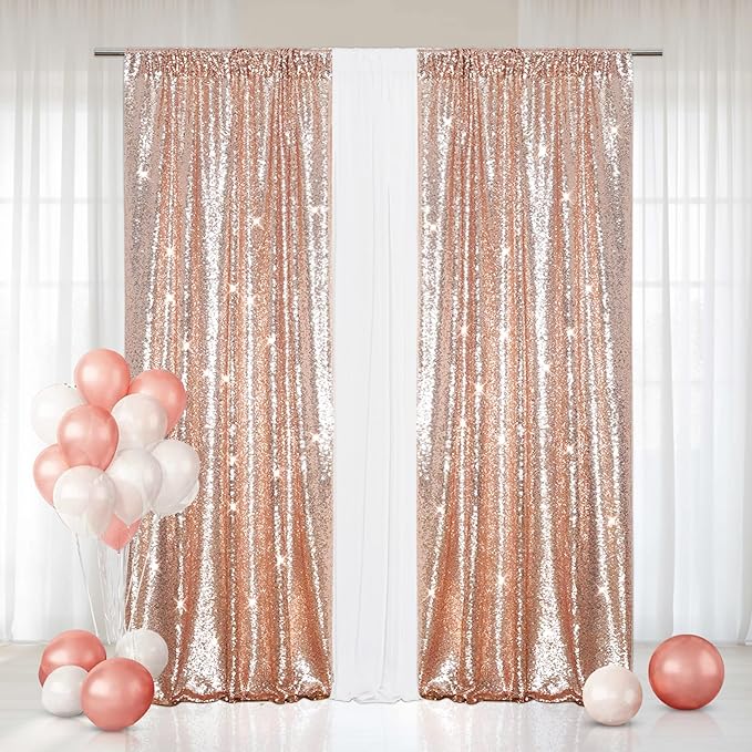 Eternal Beauty Rose Gold Sequin Backdrop Curtains, Valentine's Day Shimmer Back by EternalBeauty