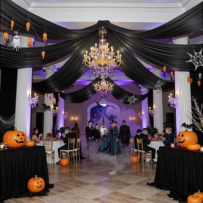 PartyVillage 4 Panels 5ftx30ft Black Ceiling Drapes by PartyVillage