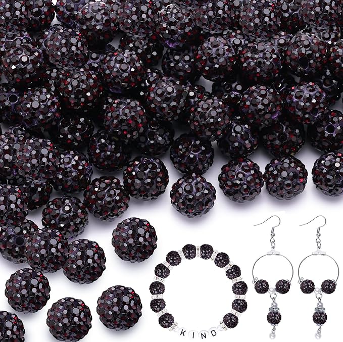 100pcs 10mm Rhinestone Beads for Jewelry Making, Dark Purple Shiny Round by TINKRSTUFF