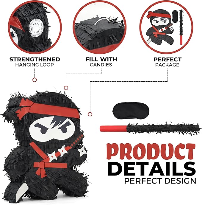 Ninja Pinatas Bundle with a Blindfold and Bat, Theme Parties - Image 3