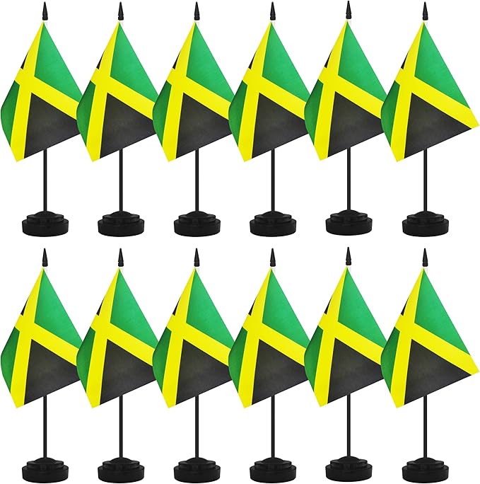 12 Pack Jamaica Desk Flags, Jamaican Desktop Flag, Small Miniature Office Flags by Unknown