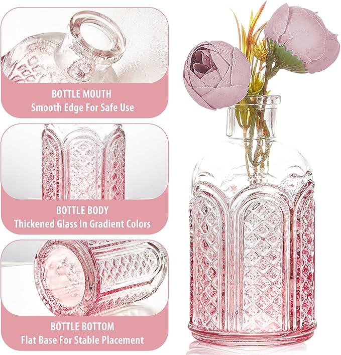 Pink Glass Bud Vase Set of 30, Small Flower Vases in Bulk, Mini Vintage Vases - Image 5