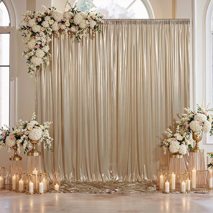 10x10ft Thick Champagne Glitter Backdrop Curtain Panels by Outpain