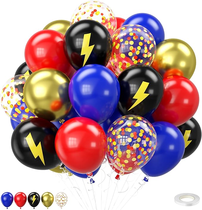 Red Blue Gold Balloons, 12 Inch Red Blue Black Helium Balloons by BIAPIAN