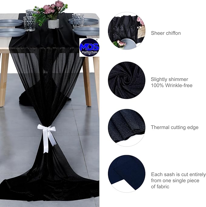 MDS 2 Pack 10ft Chiffon Table Runner 29 x 120 Inches Sheer Wedding Runner - Image 6
