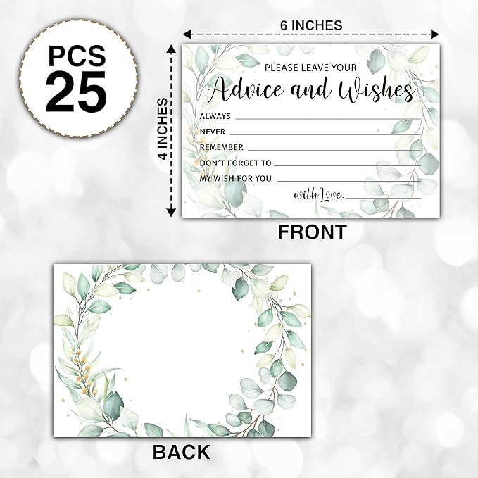 Greenery Advice and Wishes Cards, Mr and Mrs, Bride Shower, Wedding Reception - Image 2