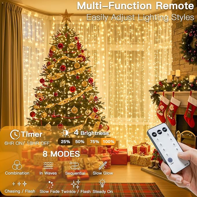 suddus 600 LED Christmas String Lights Outdoor, 9.8x19.6ft Curtain Light Plug in - Image 3
