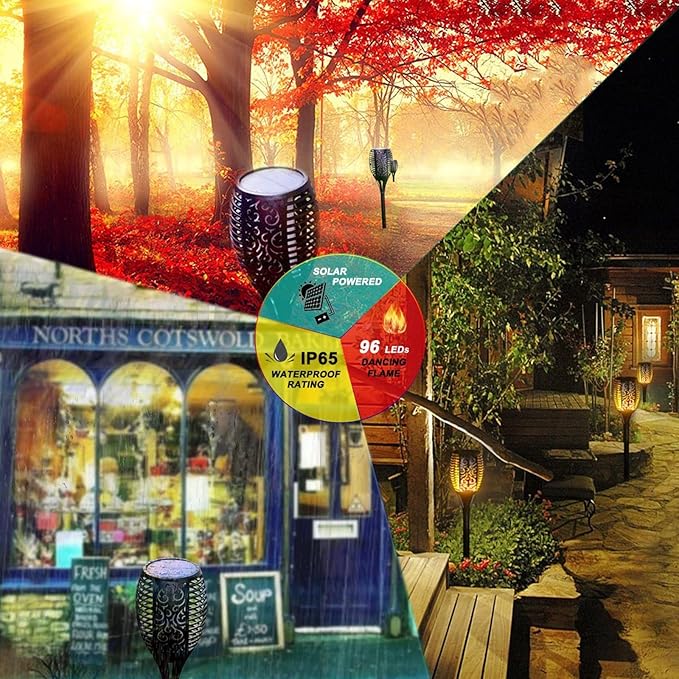 Solar Tiki Torch 43" with Flickering Flame, 99 LED Outdoor Waterproof Solar - Image 3