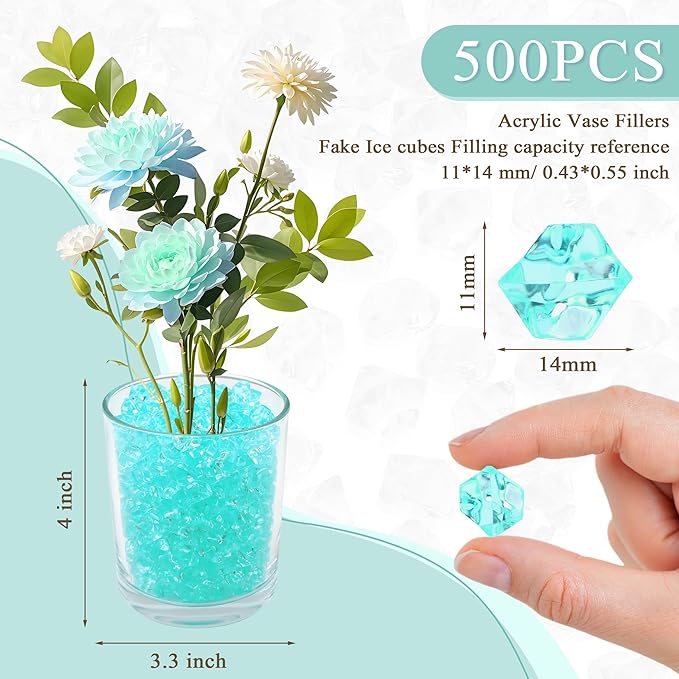 YATOJUZI 500pcs Fake Ice Cubes Teal Acrylic Crushed Rocks Vase Fillers Plastic - Image 2
