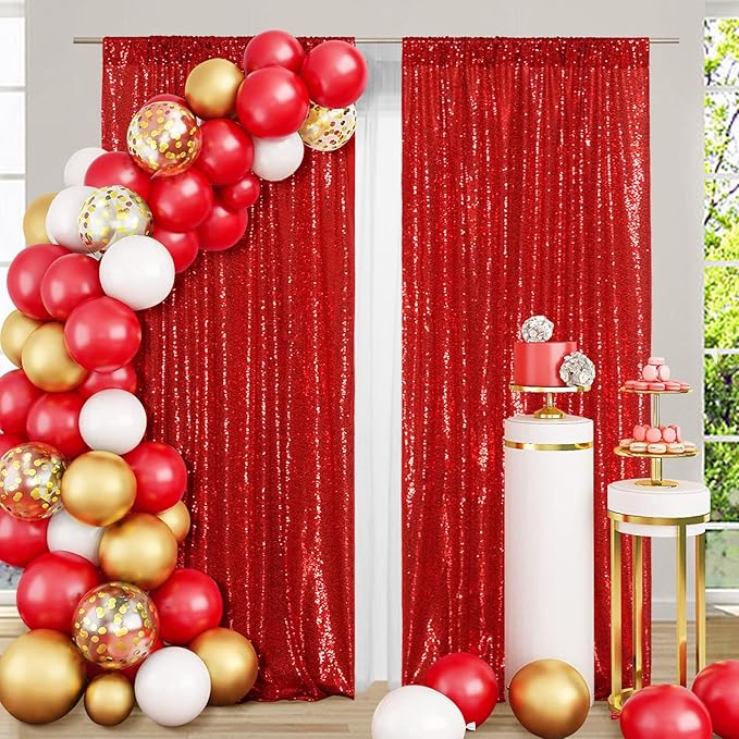 Poise3EHome 4x8ft Red Sequin Backdrop, Upgrade Shimmer Backdrop - Image 6