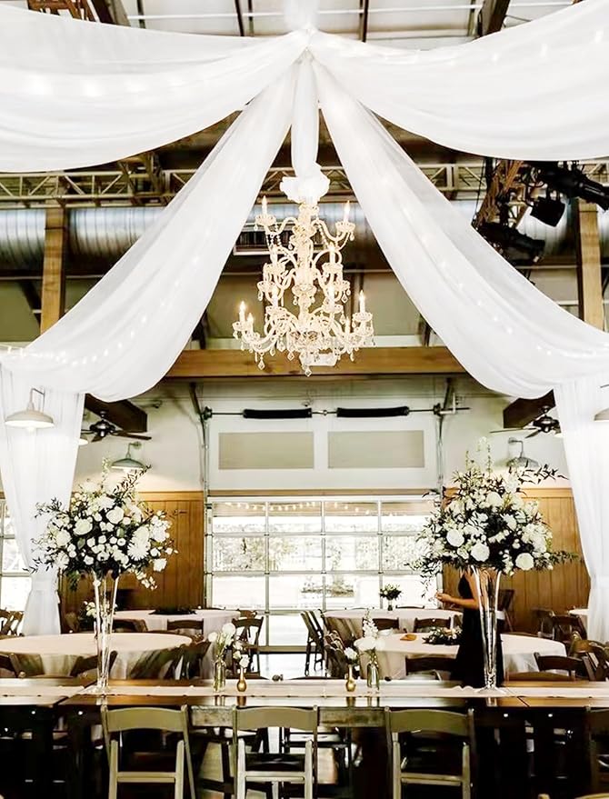 4 Panels White Ceiling Drapes 5ftx20ft Wedding Ceiling Drapes Chiffon Fabric - Image 7