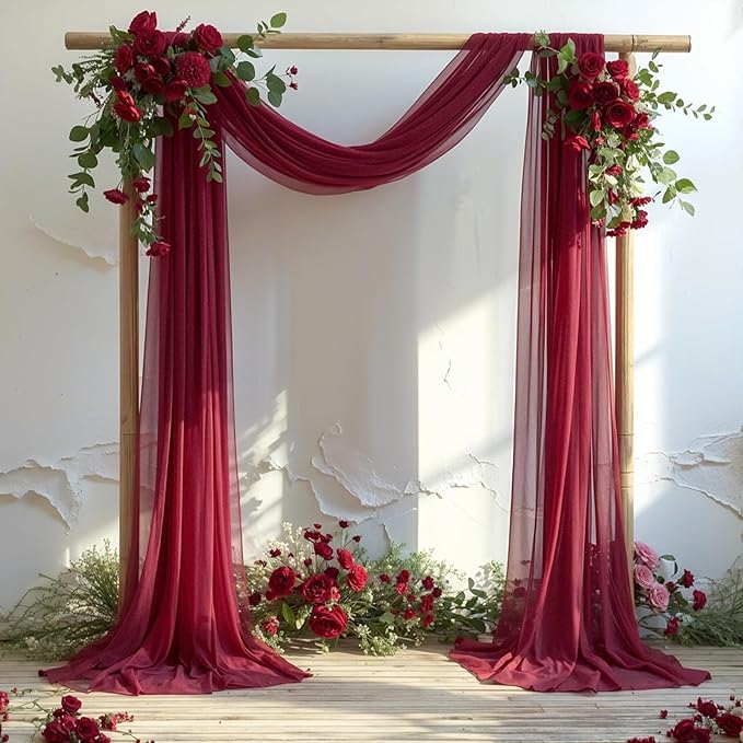 Wedding Arch Draping Fabric, 1 Panel Burgundy Sheer Backdrop Curtain Tulle by Partisky