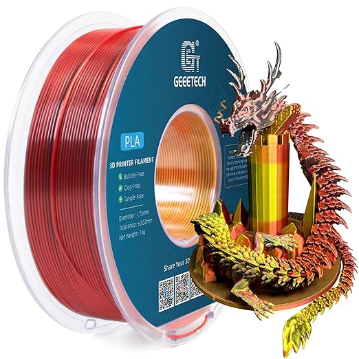 Geeetech Silk PLA Tri Color Filament 1.75mm 3D Printer Filament, Coextrusion by GEEETECH