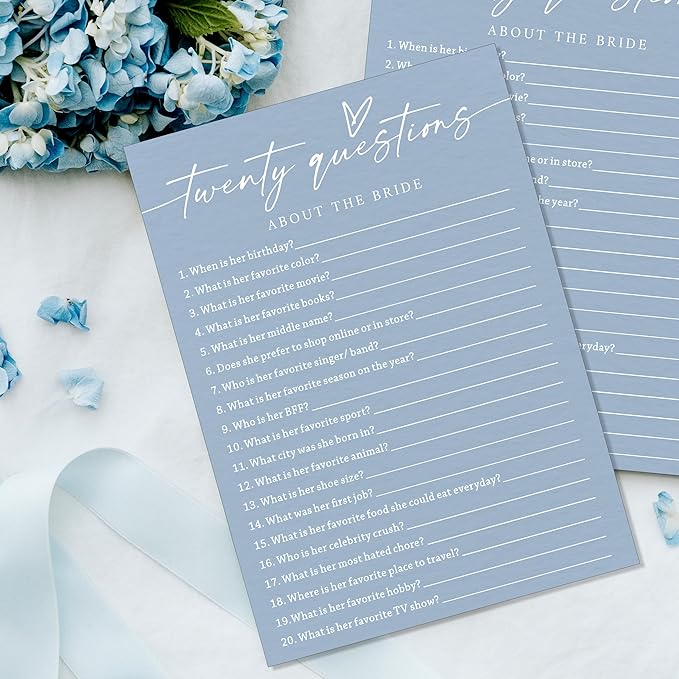 Fun Wedding Shower Games Cards, Twenty Questions About the Bride, Bridal Party - Image 4