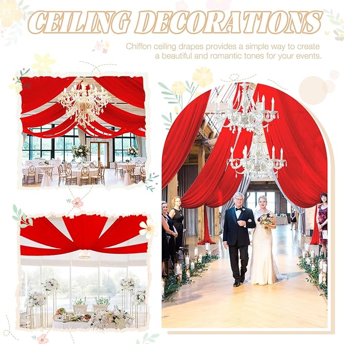 FUHSY Red Ceiling Drapes for Wedding Ceiling Drapes 5FTx20FT 2 Panels Sheer - Image 6