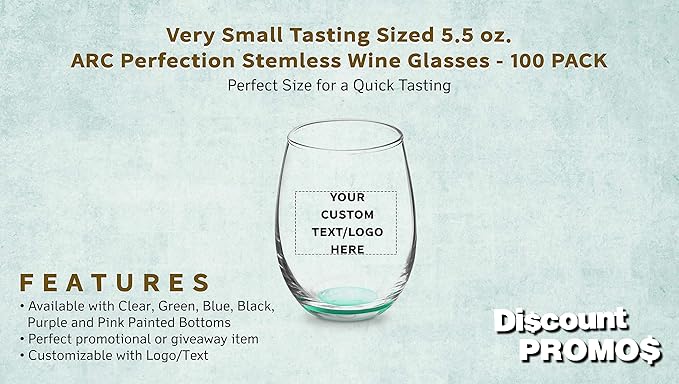 Custom Stemless Wine Glasses by ARC 5.5 oz. Set of 100, Personalized Bulk Pack - Image 2