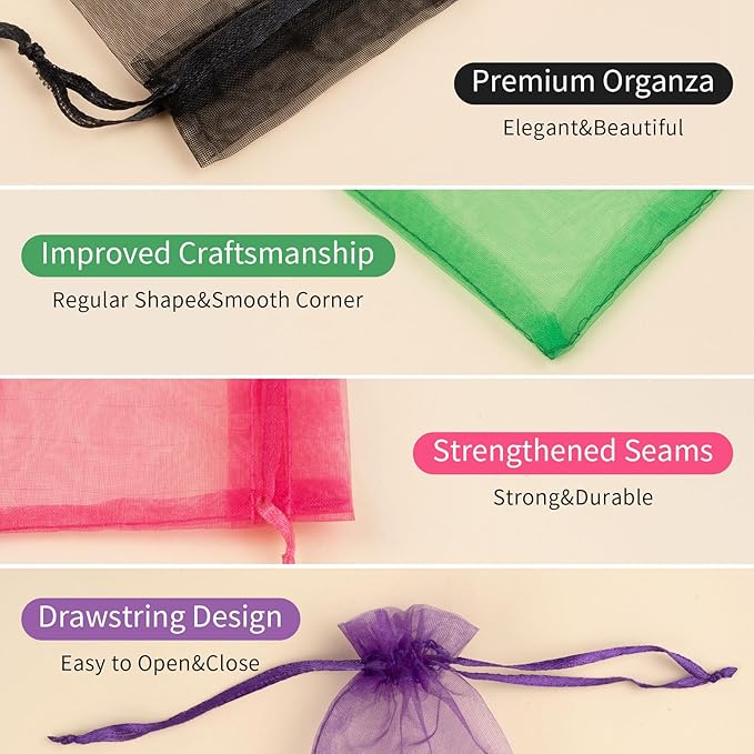 50 Pcs Mixed Color Organza Bags 4x6 Inch, Small Mesh Bags Drawstring Small Gift - Image 2