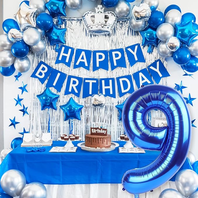 40 Inch Navy Blue Numbers 9 Balloons, Large Self Inflating Dark Blue Digital 9 - Image 5