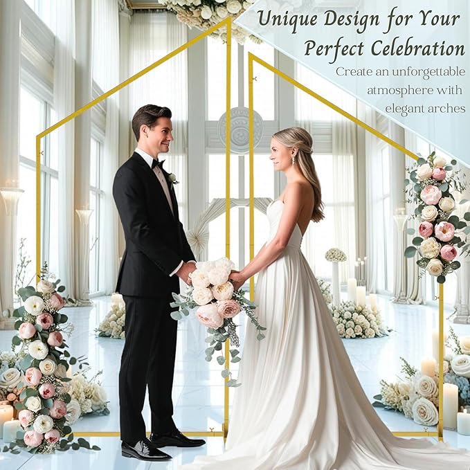 Wedding Arch Backdrop Stand for Parties Set of 2, 7FT/6.7FT Gold Wedding Arches - Image 2