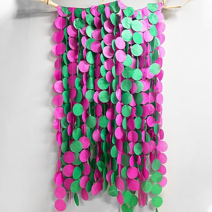 205 Ft Hot Pink and Green Party Decorations Circle Dot Backdrop Garland Tissue - Image 4