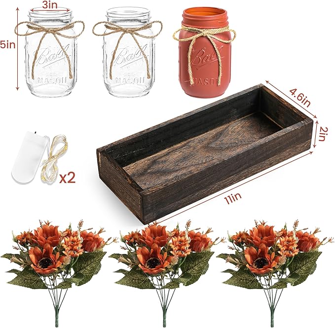 3 Pcs Fall Mason Jar Centerpiece Table Decorations - Image 4