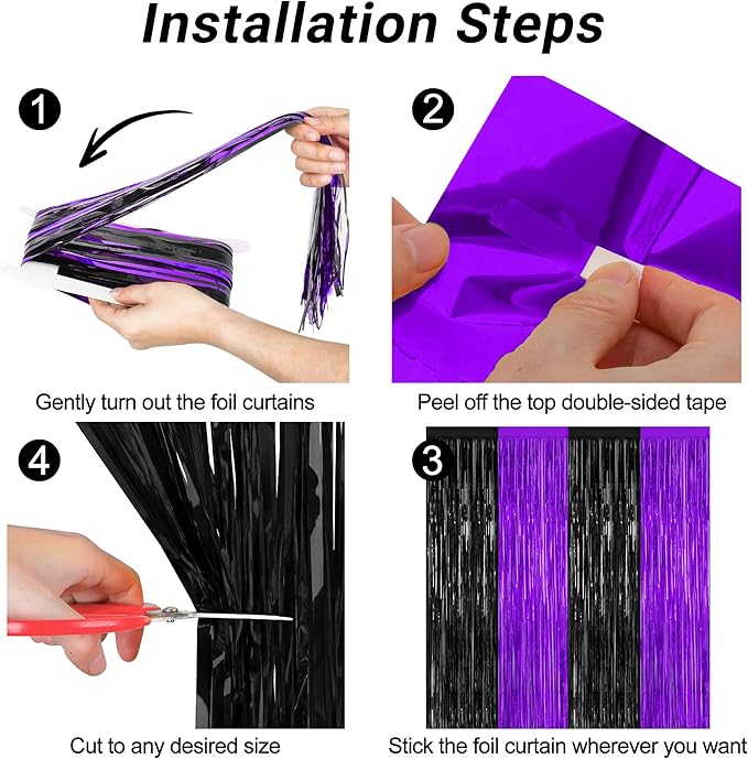 2 Pack Halloween Decor, 3.28 FT x 7.05 FT Purple and Black Foil Streamer - Image 3