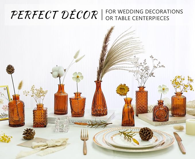 12Pcs Glass Bud Vase Set, Small Dark Brown Flower Vase - Image 3