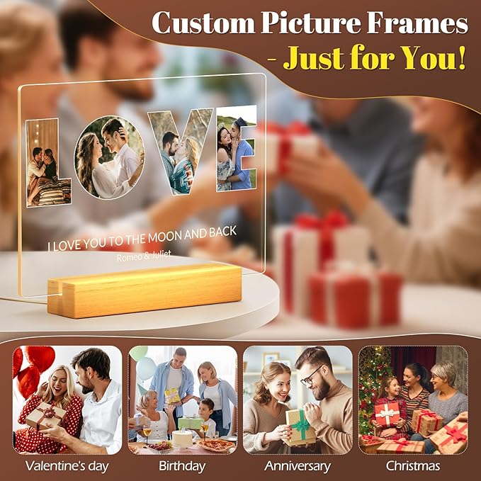Custom Picture Frames with Photo, Personalized LOVE Photo Frame with Night Light - Image 8
