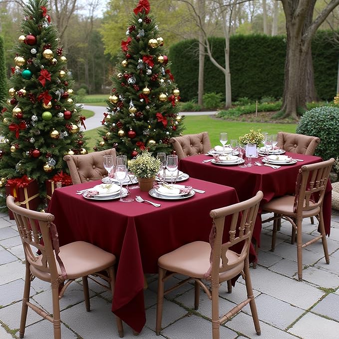sancua Square Tablecloths 60x60 Inch Burgundy, 2 Pack - Image 3