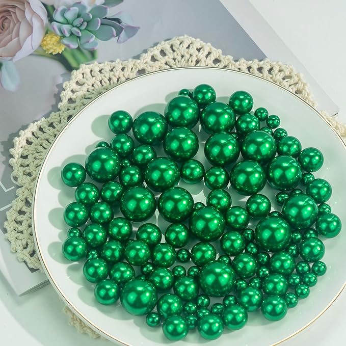 300Pcs Green Polished No Hole Faux Pearl Beads - Image 5