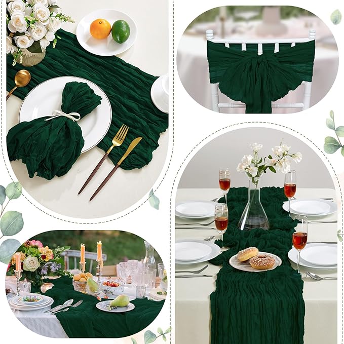 6 Pack Emerald Green Cheesecloth Table Runner 10FT Long Boho Gauze Table Runner - Image 6