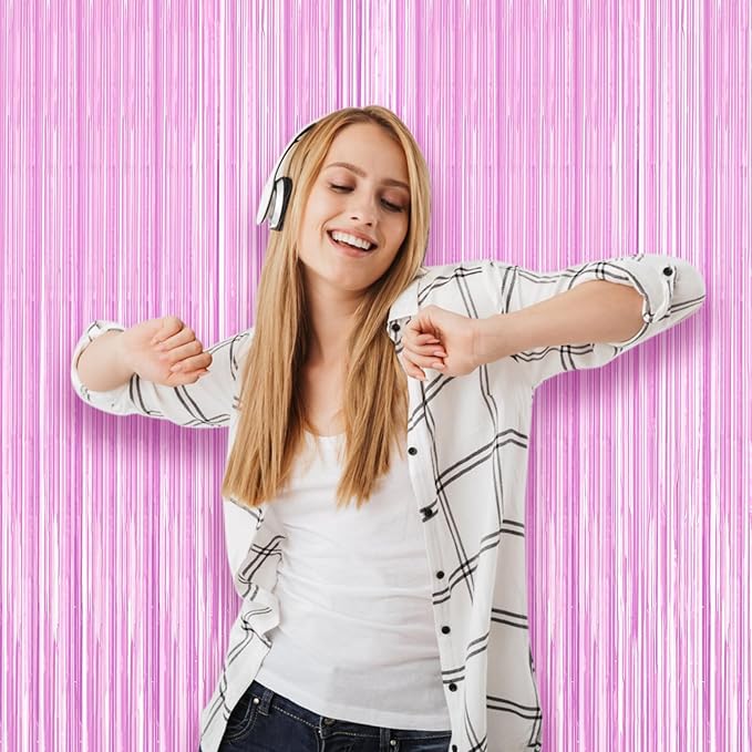 2 Pack Pastel Purple Foil Fringe Backdrop Curtains, Tinsel Streamers Birthday - Image 7
