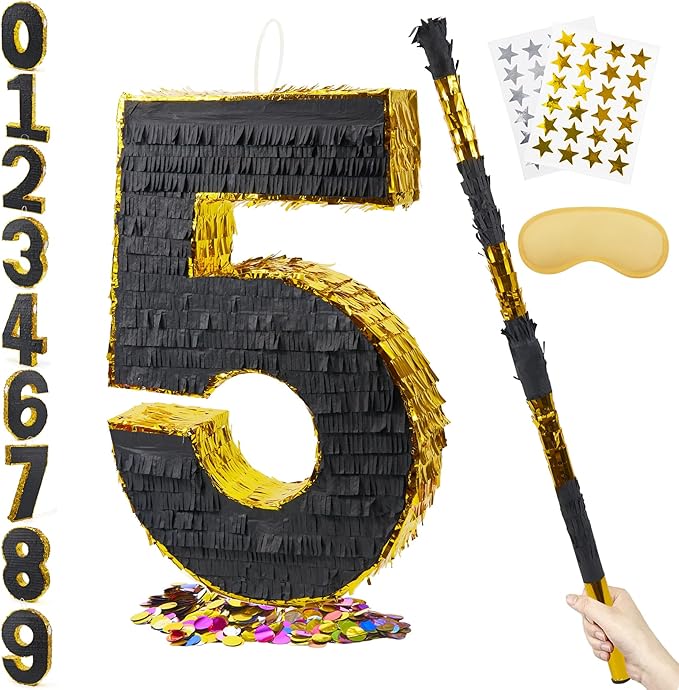 PCFING 20 Inch Number 5 Piñata Gold Black by PCFING