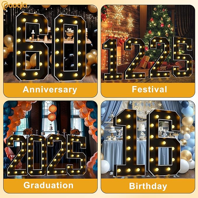 Pooqla 4 FT Light Up Marquee Numbers, Giant Letter Big Mosaic Numbers - Image 6