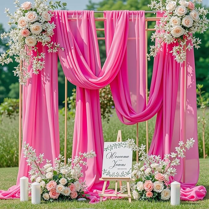 Wedding Arch Draping Fabric, 1 Panel 18FT Hot Pink Sheer Chiffon Curtain Drapes - Image 5