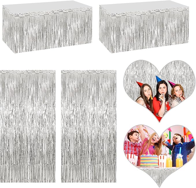 4P Metallic Foil Fringe Tinsel Table Skirts by FENGNIAN