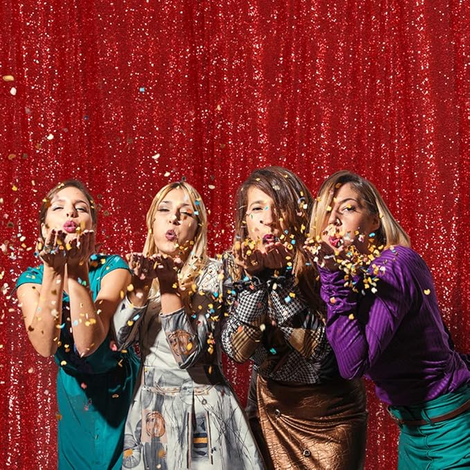 SquarePie Sequin Backdrop 6FT x 8FT Red Curtain Background - Image 5