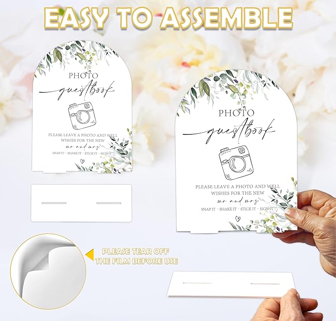 Greenery Photo Guestbook Sign, 6 x 8 Inch White Arch Acrylic Wedding Sign - Image 3