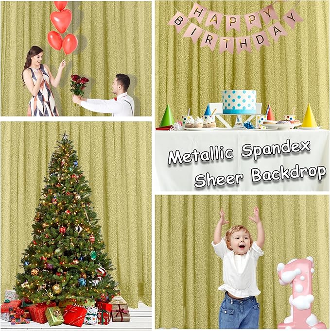 10FT x10FT Champagne Metallic Sheer Spandex Backdrop, 1 Panel Glitter - Image 6