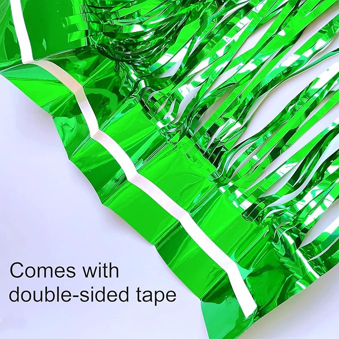 CHRORINE 2pcs 3ft x 8.3ft Green Tinsel Foil Fringe Curtains Streamers Backdrop - Image 3