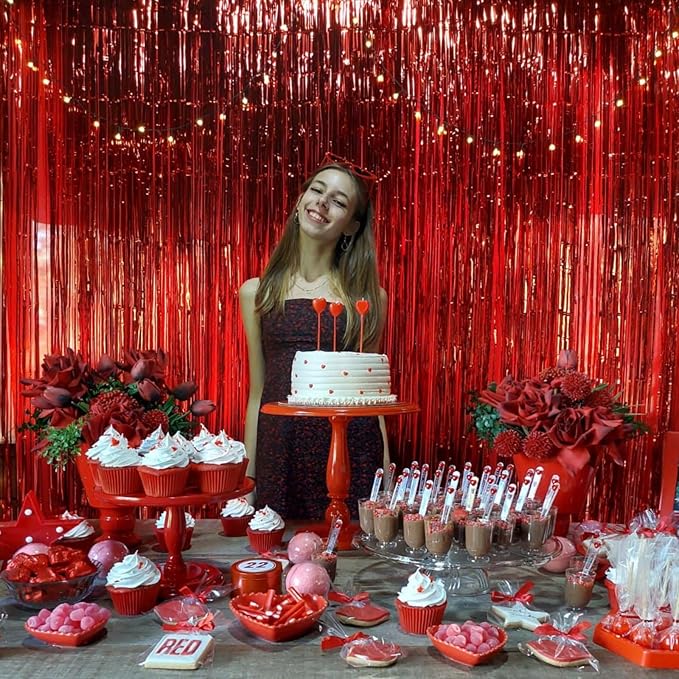 CANREVEL 2 Pack 3.3x8.2 Feet Red Foil Fringe Backdrop Curtains, Tinsel - Image 6