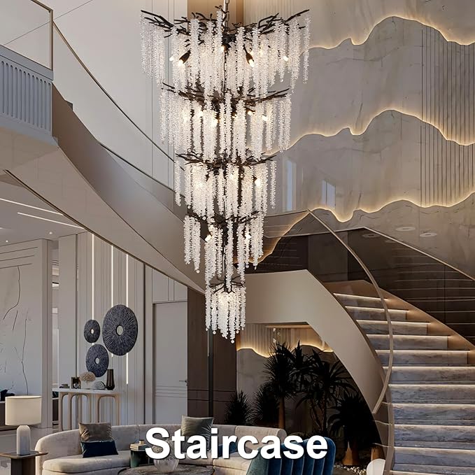 118'' Black Branch High Ceiling Chandelier, 28-Light Modern Long Tree - Image 9