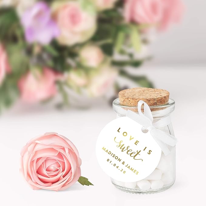Andaz Press Personalized Round Circle Wedding Gift Tags, Metallic Gold Ink - Image 3