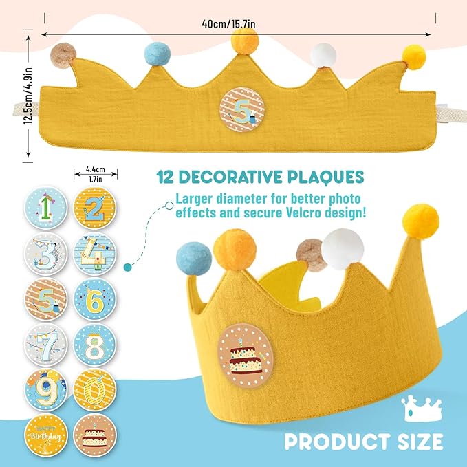Reusable Birthday Crown with Numbers, Kids Birthday Hat Fabric Crown Pertain - Image 4