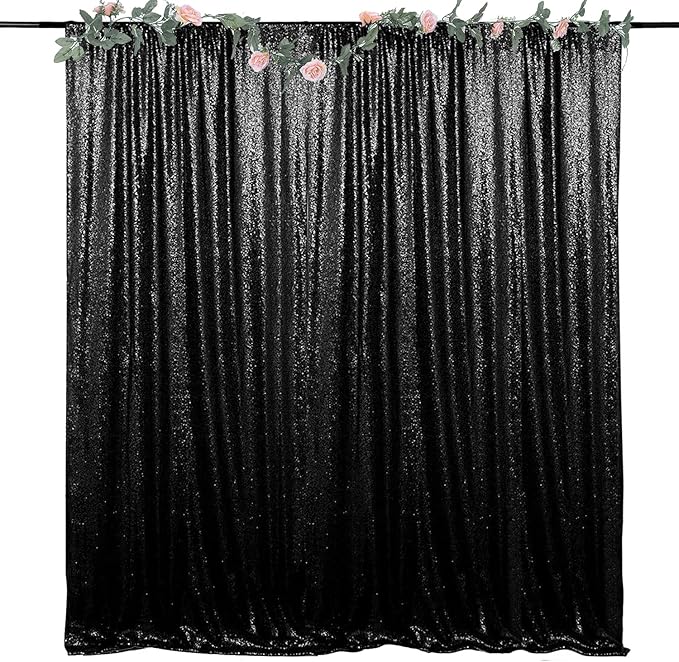 Black Sequin Backdrop Curtains 8FTx8FT 1 Panel Sparkly Background Drapes by HMQIANG
