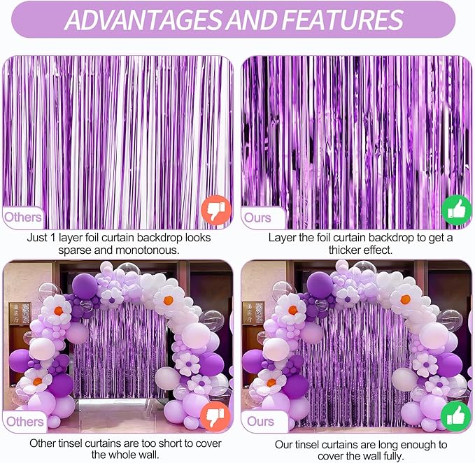 2 Pack Purple Foil Fringe Curtains Door Streamers Party Decorations 3.3 x 8.2 ft - Image 5